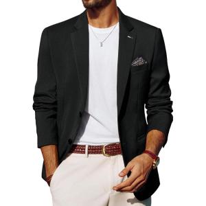 imagePJ PAUL JONES Mens Blazers Two Button Notch Lapel Sport Coat Casual Lightweight Blazer Jacket with HandkerchiefBlack