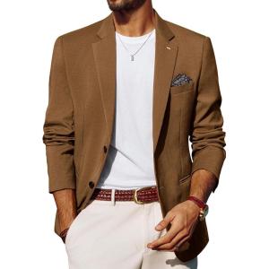 imagePJ PAUL JONES Mens Blazers Two Button Notch Lapel Sport Coat Casual Lightweight Blazer Jacket with HandkerchiefCoffee