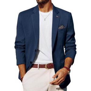 imagePJ PAUL JONES Mens Blazers Two Button Notch Lapel Sport Coat Casual Lightweight Blazer Jacket with HandkerchiefDark Blue