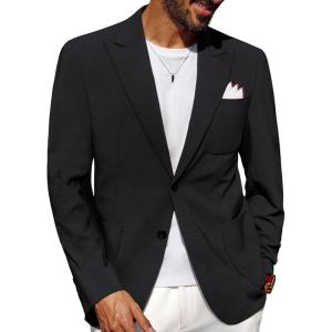 imagePJ PAUL JONES Mens Casual Blazer Regular Fit Two Button Sport Coats Lightweight Business Suits Jacket with Pocket SquareBlack