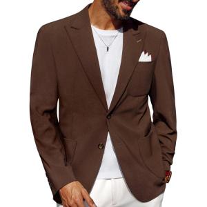imagePJ PAUL JONES Mens Casual Blazer Regular Fit Two Button Sport Coats Lightweight Business Suits Jacket with Pocket SquareBrown