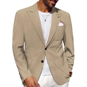 imagePJ PAUL JONES Mens Casual Blazer Regular Fit Two Button Sport Coats Lightweight Business Suits Jacket with Pocket SquareKhaki