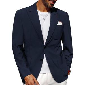 imagePJ PAUL JONES Mens Casual Blazer Regular Fit Two Button Sport Coats Lightweight Business Suits Jacket with Pocket SquareNavy Blue