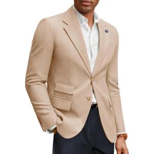 imagePJ PAUL JONES Mens Sport Coats and Blazers Linen Cotton Blazer Regular Fit 2 Buttons Suit Jacket with Removable BroochBeige