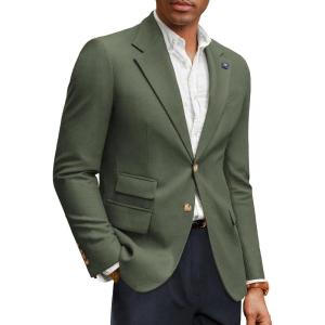 imagePJ PAUL JONES Mens Sport Coats and Blazers Linen Cotton Blazer Regular Fit 2 Buttons Suit Jacket with Removable BroochGreen