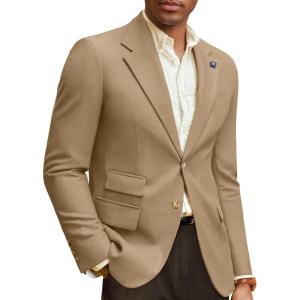 imagePJ PAUL JONES Mens Sport Coats and Blazers Linen Cotton Blazer Regular Fit 2 Buttons Suit Jacket with Removable BroochKhaki
