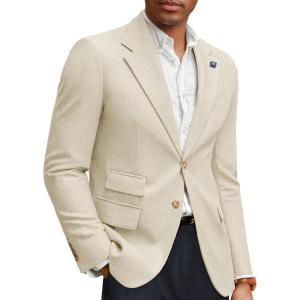 imagePJ PAUL JONES Mens Sport Coats and Blazers Linen Cotton Blazer Regular Fit 2 Buttons Suit Jacket with Removable BroochLinen