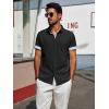 imagePJ PAUL JONES Mens Casual Button Down Shirts Short Sleeve Wrinkle Free Summer Beach Shirt Plaid Contrast Shirt with Flip CuffBlack