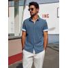 imagePJ PAUL JONES Mens Casual Button Down Shirts Short Sleeve Wrinkle Free Summer Beach Shirt Plaid Contrast Shirt with Flip CuffBlue