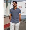 imagePJ PAUL JONES Mens Casual Button Down Shirts Short Sleeve Wrinkle Free Summer Beach Shirt Plaid Contrast Shirt with Flip CuffBlue Gray