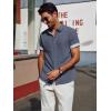 imagePJ PAUL JONES Mens Casual Button Down Shirts Short Sleeve Wrinkle Free Summer Beach Shirt Plaid Contrast Shirt with Flip CuffBlue Gray