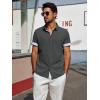 imagePJ PAUL JONES Mens Casual Button Down Shirts Short Sleeve Wrinkle Free Summer Beach Shirt Plaid Contrast Shirt with Flip CuffCarbon Gray