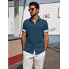 imagePJ PAUL JONES Mens Casual Button Down Shirts Short Sleeve Wrinkle Free Summer Beach Shirt Plaid Contrast Shirt with Flip CuffDark Blue