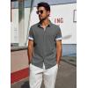 imagePJ PAUL JONES Mens Casual Button Down Shirts Short Sleeve Wrinkle Free Summer Beach Shirt Plaid Contrast Shirt with Flip CuffGray