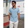 imagePJ PAUL JONES Mens Casual Button Down Shirts Short Sleeve Wrinkle Free Summer Beach Shirt Plaid Contrast Shirt with Flip CuffLight Blue
