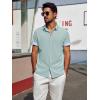 imagePJ PAUL JONES Mens Casual Button Down Shirts Short Sleeve Wrinkle Free Summer Beach Shirt Plaid Contrast Shirt with Flip CuffLight Green