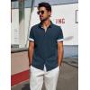 imagePJ PAUL JONES Mens Casual Button Down Shirts Short Sleeve Wrinkle Free Summer Beach Shirt Plaid Contrast Shirt with Flip CuffNavy Blue