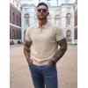 imagePJ PAUL JONES Mens Polo Shirts Quarter Zip Textured Knit Shirts Summer ShirtApricot