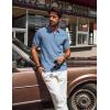 imagePJ PAUL JONES Mens Polo Shirts Quarter Zip Textured Knit Shirts Summer ShirtBlue Grey