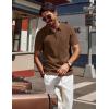 imagePJ PAUL JONES Mens Polo Shirts Quarter Zip Textured Knit Shirts Summer ShirtCoffee