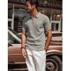 imagePJ PAUL JONES Mens Polo Shirts Quarter Zip Textured Knit Shirts Summer ShirtKhaki