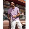 imagePJ PAUL JONES Mens Polo Shirts Quarter Zip Textured Knit Shirts Summer ShirtPink