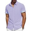 imagePJ PAUL JONES Mens Casual Button Down Shirts Short Sleeve Wrinkle Free Summer Beach Shirt Plaid Contrast Shirt with Flip CuffPurple