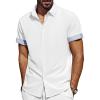 imagePJ PAUL JONES Mens Casual Button Down Shirts Short Sleeve Wrinkle Free Summer Beach Shirt Plaid Contrast Shirt with Flip CuffWhite