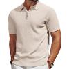 imagePJ PAUL JONES Mens Polo Shirts Quarter Zip Textured Knit Shirts Summer ShirtApricot
