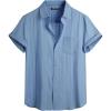 imagePJ PAUL JONES Mens Short Sleeve Button Down Shirts Cotton Plaid Shirt Fashion Casual Summer Beach ShirtsBlue Grey