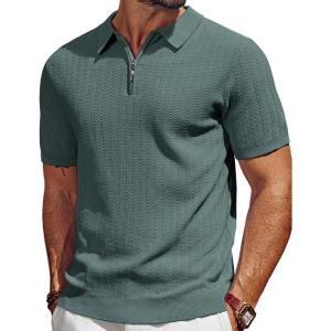 imagePJ PAUL JONES Mens Polo Shirts Quarter Zip Textured Knit Shirts Summer ShirtBluegreen