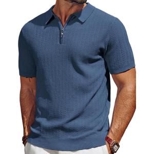 imagePJ PAUL JONES Mens Polo Shirts Quarter Zip Textured Knit Shirts Summer ShirtDark Blue