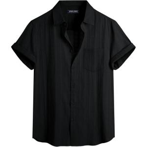 imagePJ PAUL JONES Mens Short Sleeve Button Down Shirts Cotton Plaid Shirt Fashion Casual Summer Beach ShirtsBlack