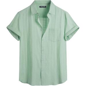 imagePJ PAUL JONES Mens Short Sleeve Button Down Shirts Cotton Plaid Shirt Fashion Casual Summer Beach ShirtsWater Green