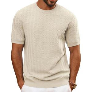 imagePJ PAUL JONES Mens TShirts Crewneck Short Sleeve Tee Textured Knit Pullover TopsApricot