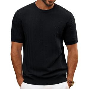 imagePJ PAUL JONES Mens TShirts Crewneck Short Sleeve Tee Textured Knit Pullover TopsBlack