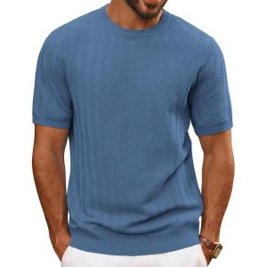 imagePJ PAUL JONES Mens TShirts Crewneck Short Sleeve Tee Textured Knit Pullover TopsBlue