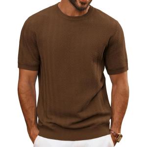 imagePJ PAUL JONES Mens TShirts Crewneck Short Sleeve Tee Textured Knit Pullover TopsBrown