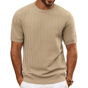 imagePJ PAUL JONES Mens TShirts Crewneck Short Sleeve Tee Textured Knit Pullover TopsCamel
