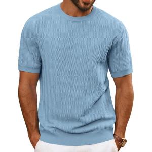 imagePJ PAUL JONES Mens TShirts Crewneck Short Sleeve Tee Textured Knit Pullover TopsGray Blue