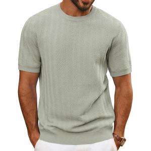 imagePJ PAUL JONES Mens TShirts Crewneck Short Sleeve Tee Textured Knit Pullover TopsGreen Khaki