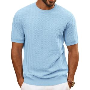 imagePJ PAUL JONES Mens TShirts Crewneck Short Sleeve Tee Textured Knit Pullover TopsLight Blue