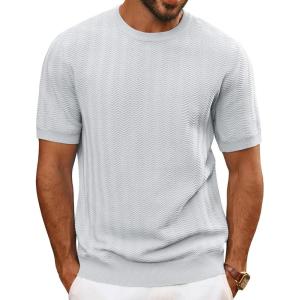 imagePJ PAUL JONES Mens TShirts Crewneck Short Sleeve Tee Textured Knit Pullover TopsLight Grey