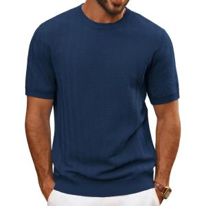 imagePJ PAUL JONES Mens TShirts Crewneck Short Sleeve Tee Textured Knit Pullover TopsNavy Blue