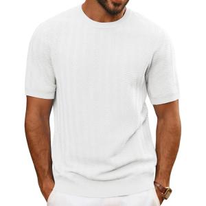 imagePJ PAUL JONES Mens TShirts Crewneck Short Sleeve Tee Textured Knit Pullover TopsWhite