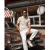 imagePJ PAUL JONES Mens Knit Polo Shirt Short Sleeve Textured Polo Shirts Casual Summer Collared Polo T ShirtApricot