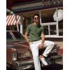 imagePJ PAUL JONES Mens Knit Polo Shirt Short Sleeve Textured Polo Shirts Casual Summer Collared Polo T ShirtArmy Green