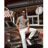 imagePJ PAUL JONES Mens Knit Polo Shirt Short Sleeve Textured Polo Shirts Casual Summer Collared Polo T ShirtCamel