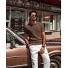 imagePJ PAUL JONES Mens Knit Polo Shirt Short Sleeve Textured Polo Shirts Casual Summer Collared Polo T ShirtCoffee