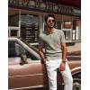 imagePJ PAUL JONES Mens Knit Polo Shirt Short Sleeve Textured Polo Shirts Casual Summer Collared Polo T ShirtKhaki